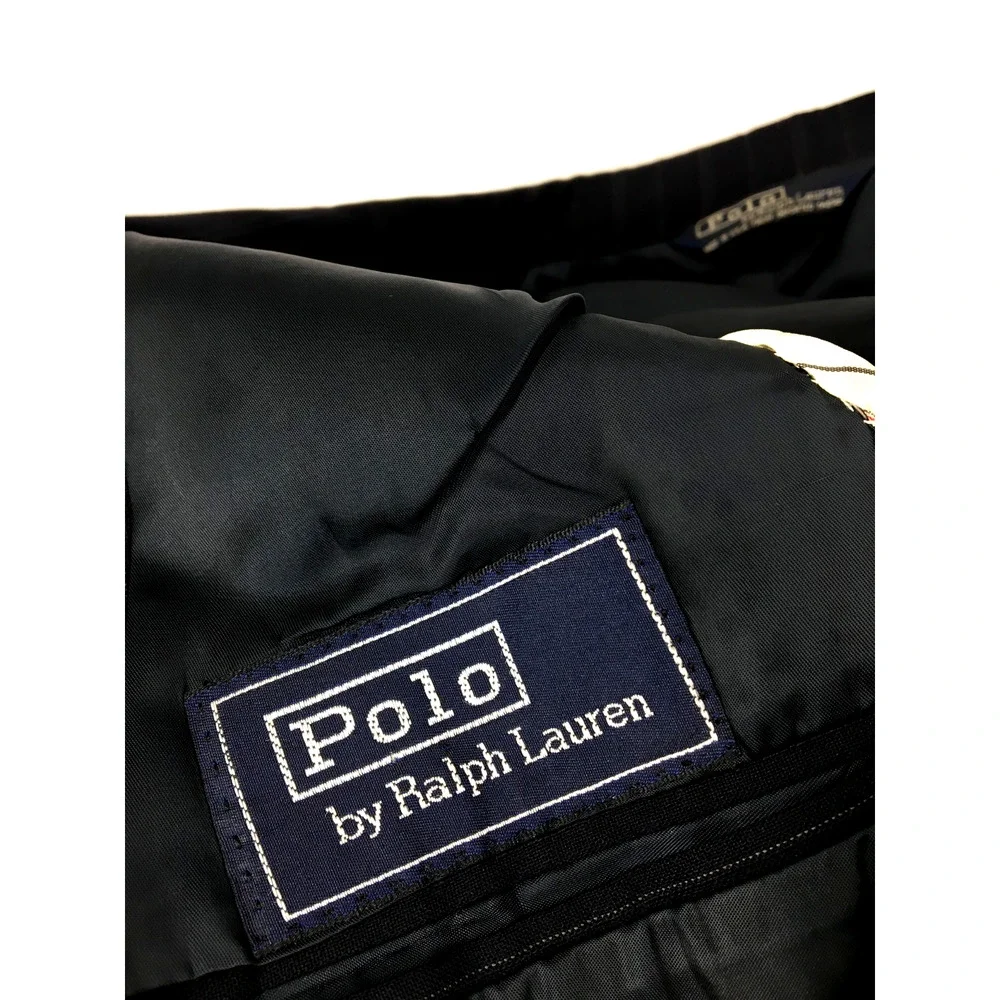 38R Polo Ralph Lauren USA Mens Vintage 2 Bttn Wool Suit Black Pinstripe Pants 32